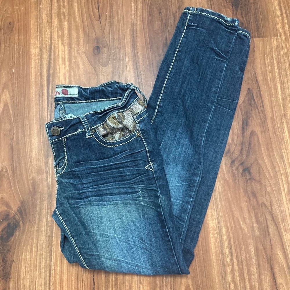 1st kiss leopard detail y2k skinny jeans with sequins